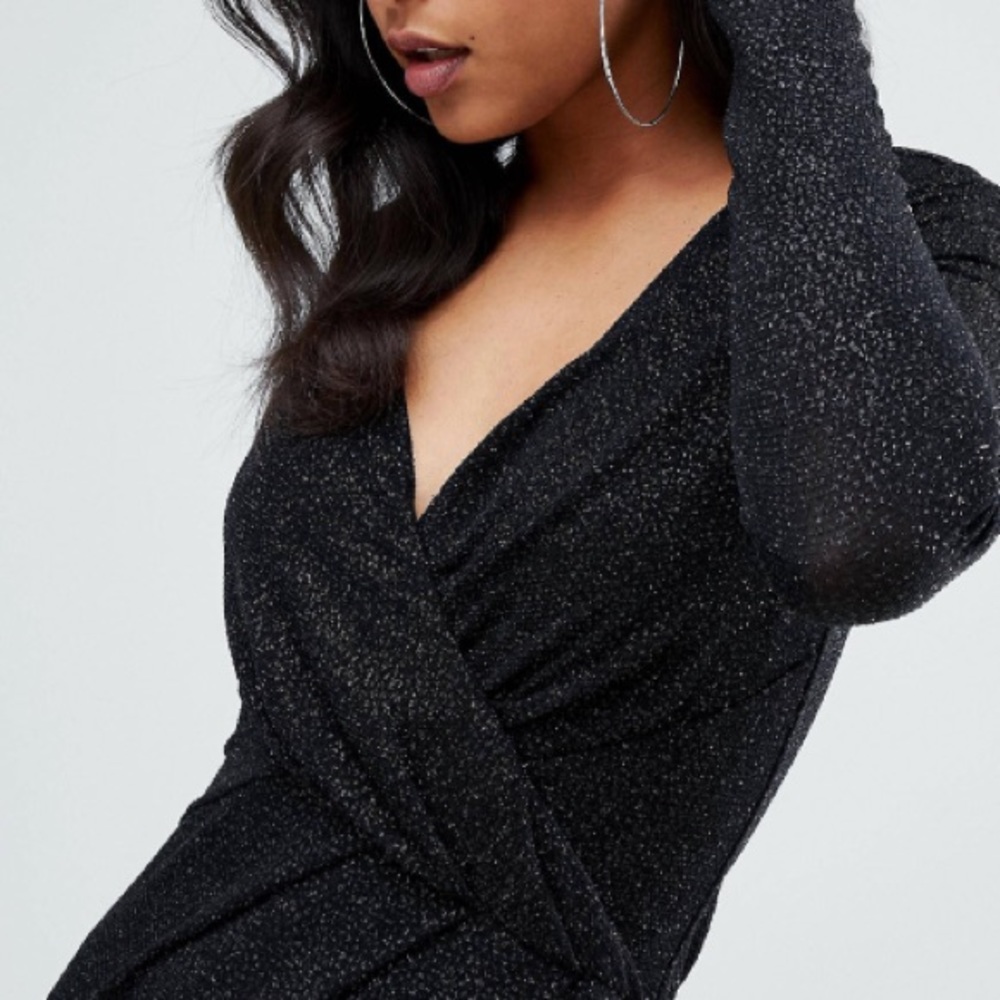 ASOS Lipsy Black Long Sleeve Gown with Slit